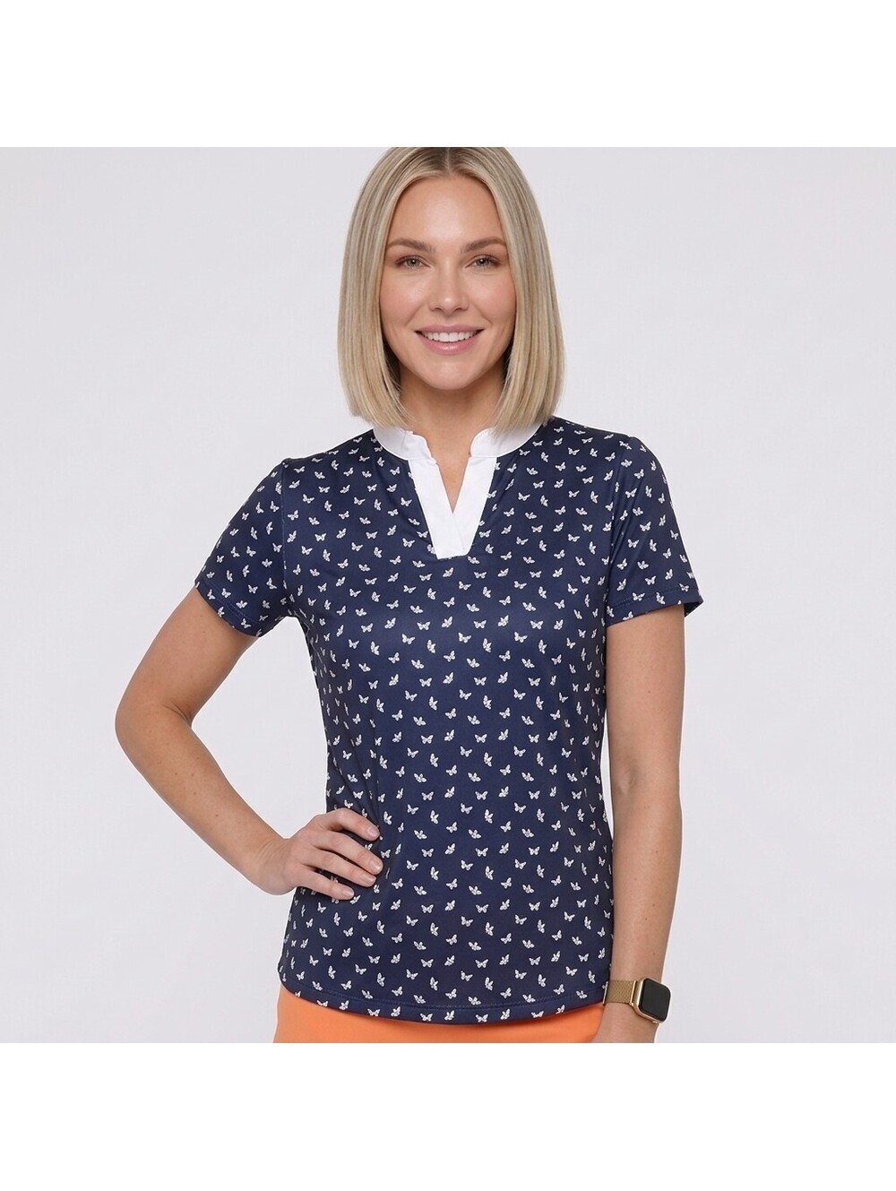NEW BELYN KEY Stacy Short Sleeve Butterfly Top Golf Shirt V Neck Size XL NWT